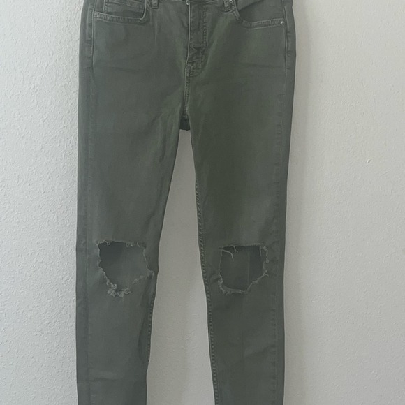 Free People High Rise Busted Knee Skinny Jeans Sage Size W28 - Picture 8 of 10